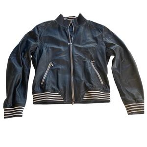 LIKE NEW Dolce & Gabbanna Blue Leather Bomber Jacket Size XL